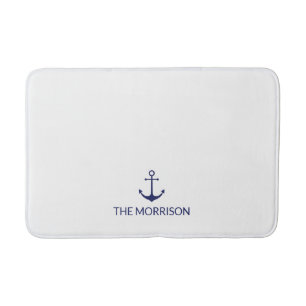 Tapis De Bain Nautical Custom Boat Name Marine bleu ancre blanch
