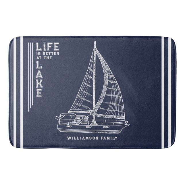 Tapis De Bain Nautical Lake House Nom de famille Marine Blue (Devant)