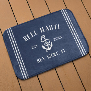 Tapis De Bain Nautical Navy Rustic Anchor   Your Boat Name