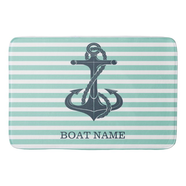 Tapis De Bain Nautique,Ancre,Rayes Vert Menthe (Devant)