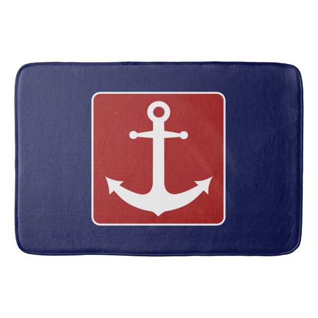 Tapis de bain nautique bleu et rouge d'Ancre (Devant)