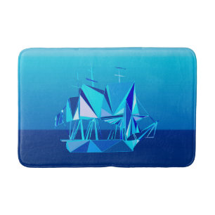 Tapis De Bain Navire à Clipper géométrique moderne, Bleu Cobalt
