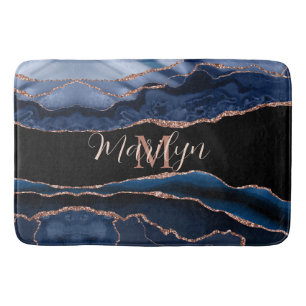 Tapis De Bain Navy bleu agate tendance personnalisée rose or pai