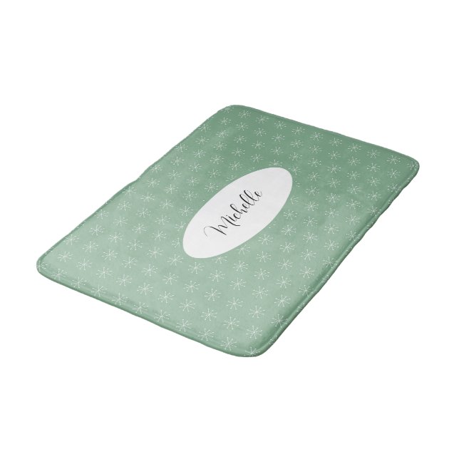 Tapis De Bain Neige de campagne rustique sur fond vert (Angle)