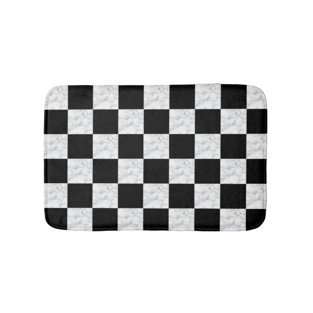 Tapis De Bain Neo Deco Black and Faux White Marble Checkerboard (Devant)