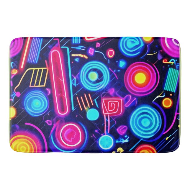 Tapis De Bain Neon Dreamscape : Un art Abstrait vibrant (Devant)