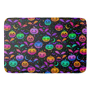 Tapis De Bain Neon Halloween Jack=O=Lanterns Bats and Stars