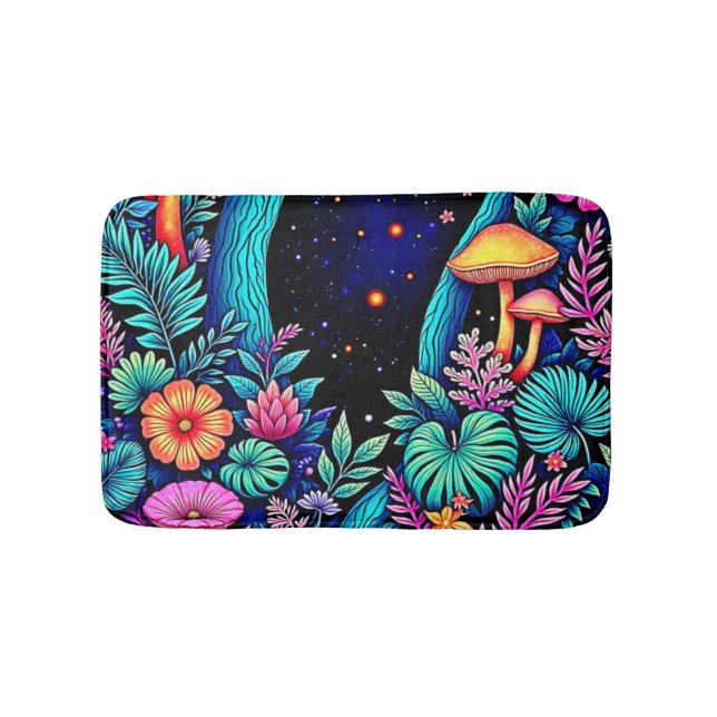 Tapis De Bain Neon Imaginaire Forêt Design de nuit (Devant)