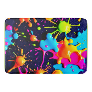 Tapis De Bain Neon Paint Splatter Art Abstrait