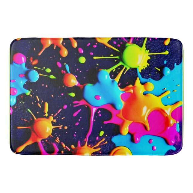 Tapis De Bain Neon Paint Splatter Art Abstrait (Devant)