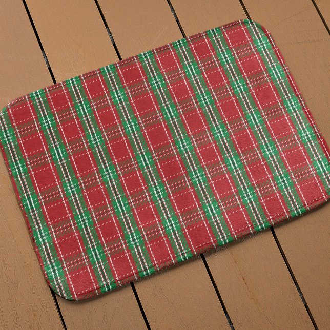 Tapis De Bain Noël Agritourisme Russe Vacances Rouge Plaid (Red and green holiday plaid pattern bath mat)