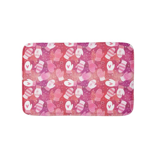 Tapis De Bain Noël d'hiver Mittens Motif en rose (Devant)