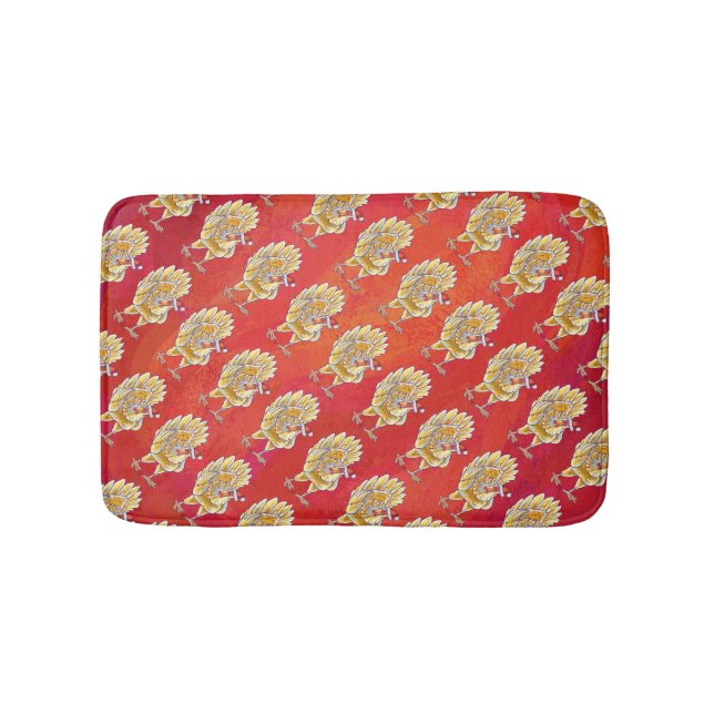 Tapis De Bain Noël Du Poulet Sur Rouge (Devant)