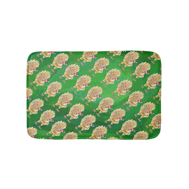 Tapis De Bain Noël Du Poulet Sur Vert (Devant)