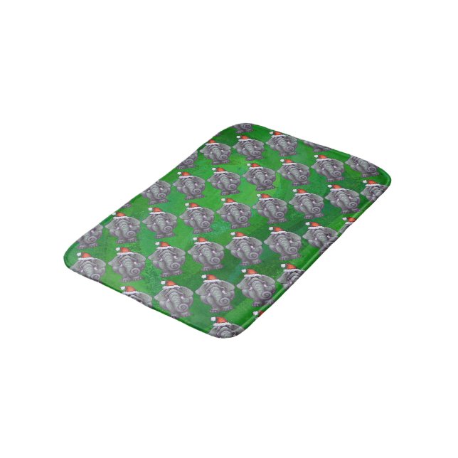 Tapis De Bain Noël Eléphant Sur Vert (Angle)