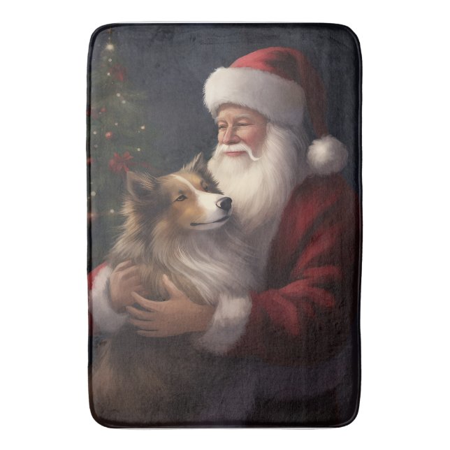 Tapis De Bain Noël festif de Shetland Sheepdog Père Noël (devant Vertical)