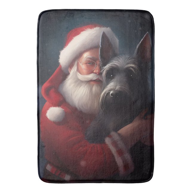 Tapis De Bain Noël festif écossais du Terrier Santa Claus (devant Vertical)