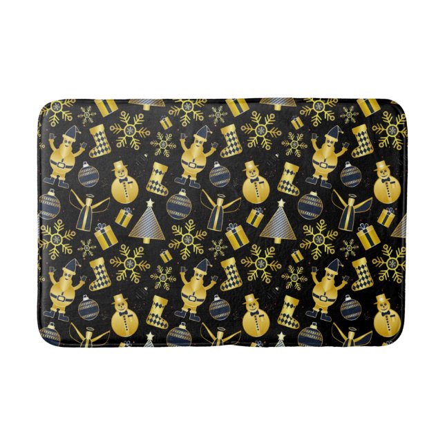 Tapis De Bain Noël Gold Père Noël Snowman Stocking Motif cadeau (Devant)