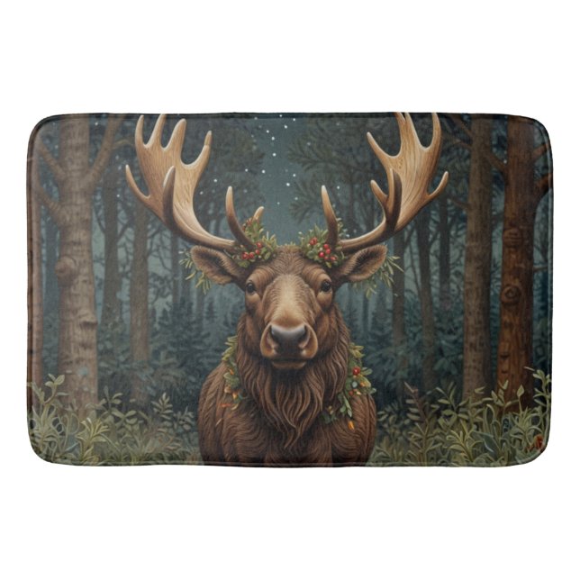 Tapis De Bain Noël rustique élan cerf boho forêt boisée  (Devant)