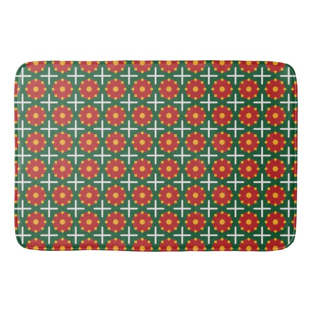 Tapis De Bain Noël Vert rouge et jaune Motif (Devant)