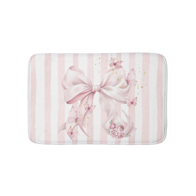 Tapis De Bain Nœud rose doux avec papillons  (Devant)