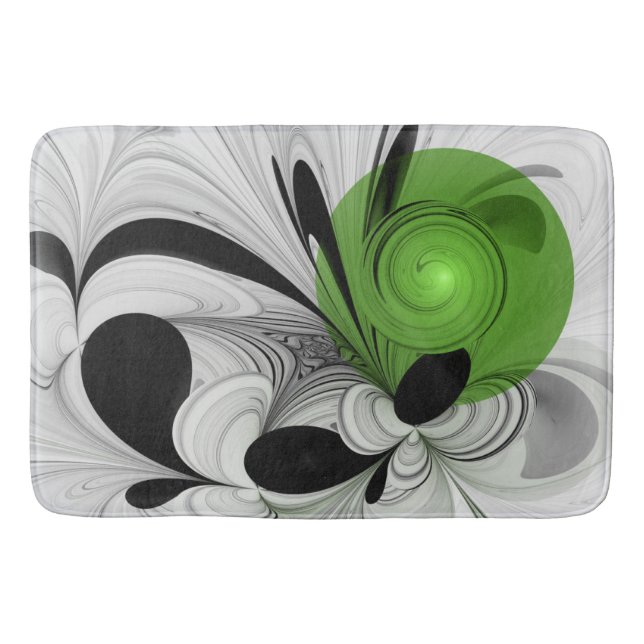 Tapis De Bain Noir Abstrait et blanc avec art fractal vert (Devant)