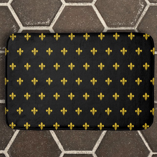 Tapis de bain noir avec motif Fleur de Lys Or (Black Bath Mat with gold Fleur de Lis)