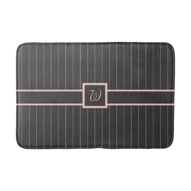 Tapis De Bain Noir avec Pinstripes rose (Devant)
