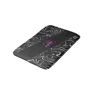 Tapis De Bain Noir blanc damas abstrait motif Monogramme