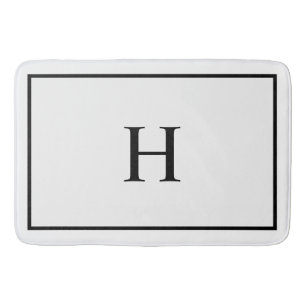 Tapis De Bain Noir Blanc Élégant Moderne Monogramme