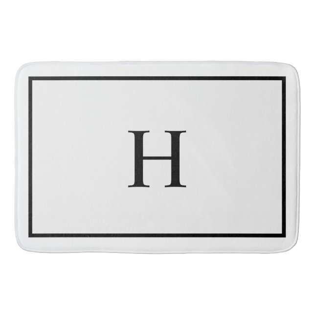 Tapis De Bain Noir Blanc Élégant Moderne Monogramme (Devant)