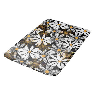 Tapis De Bain Noir, Blanc, Jaune Élégant Faisy Abstrait