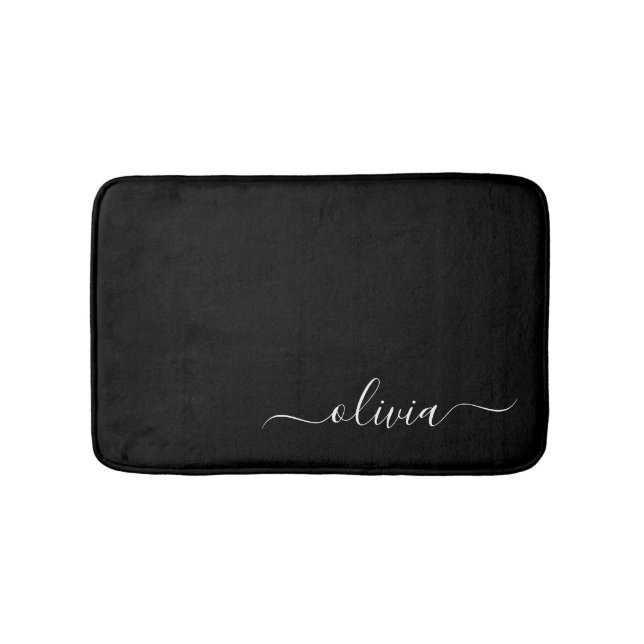 Tapis De Bain Noir Blanc Moderne Minimaliste Élégant Monogramme (Devant)