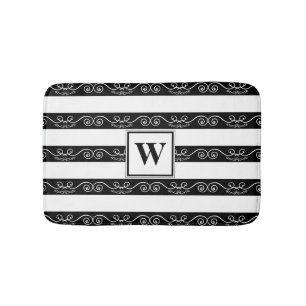Tapis De Bain Noir blanc Monogramme motif rayé