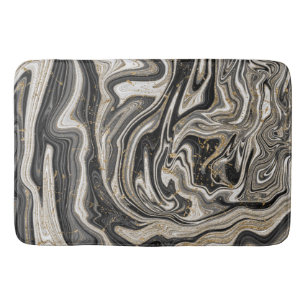 Tapis De Bain Noir Blanc & Or Chic Tourbillon Moderne Abstrait