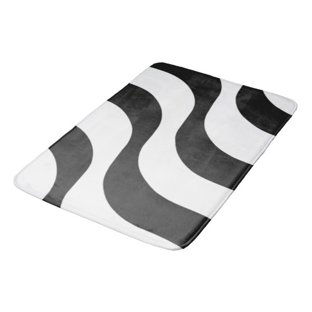 Tapis De Bain noir + blanc zèbre rayure motif moderne (Angle)