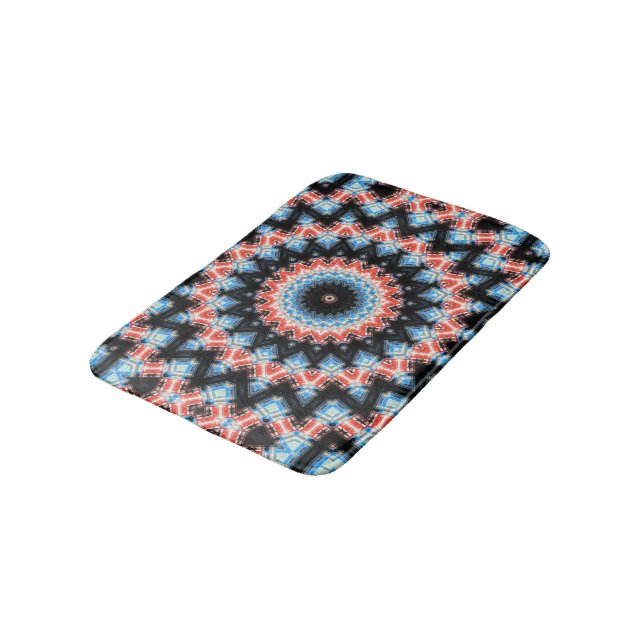 Tapis De Bain Noir, bleu et rouge Mandala Star (Angle)