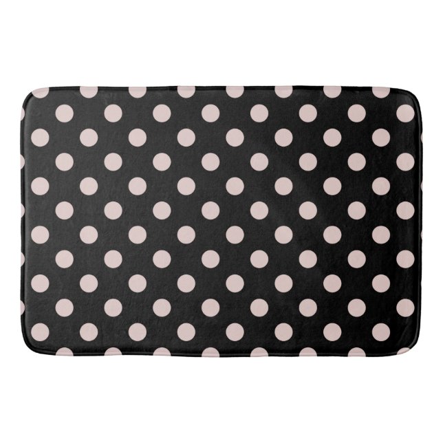 Tapis De Bain Noir & Blush Rose Clair à Polka Dots (Devant)