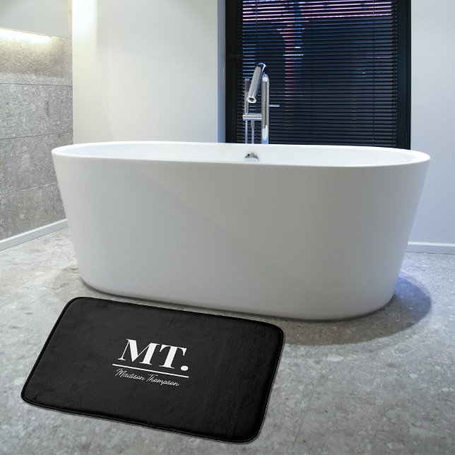 Tapis De Bain Noir élégant Monogramme moderne Initiales et nom (Créateur téléchargé)