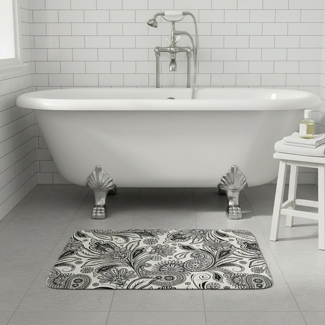 Tapis De Bain Noir et blanc à motifs paisley (Créateur téléchargé)