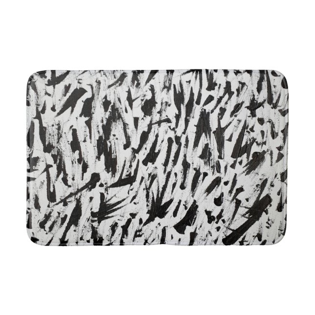 Tapis De Bain Noir et blanc Abstrait Brushstrokies Art (Devant)