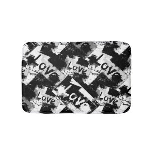 Tapis De Bain Noir et blanc avec des taches motif d'amour