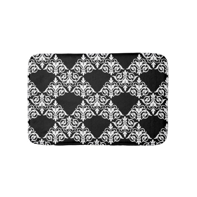 Tapis de bain noir et blanc de trellis de damassé (Devant)