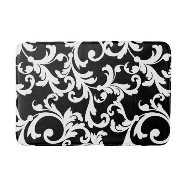 Tapis De Bain Noir et blanc Elegant Damask (Devant)