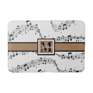 Tapis De Bain Noir et blanc Note musicale Musicien Monogramme