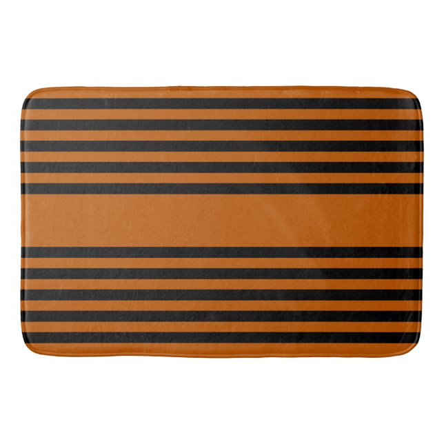 Tapis De Bain Noir et brûlé orange cinq bandes motif (Devant)