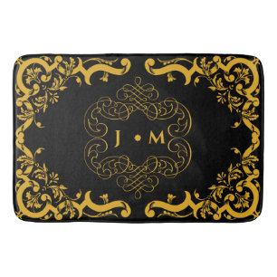 Tapis De Bain Noir et or avec éléments décoratifs