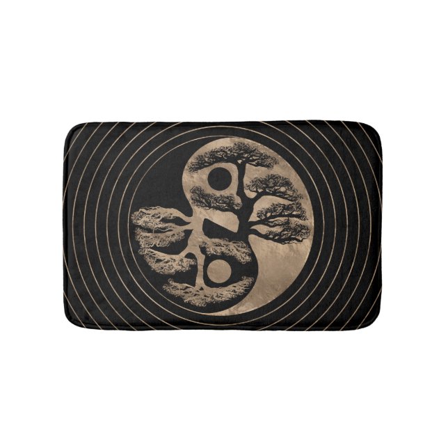 Tapis De Bain Noir et or d'arbre de Yin Yang (Devant)