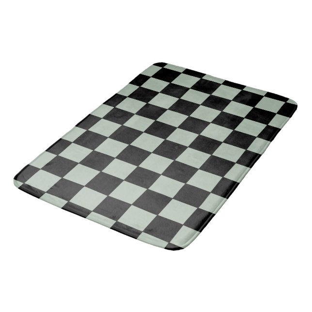 Tapis De Bain Noir et Vert Sauge à Carreaux (Angle)