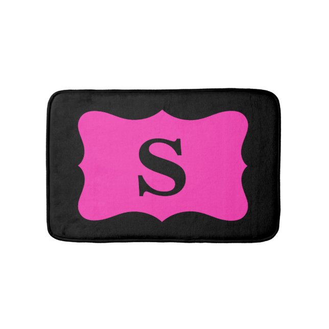 Tapis De Bain Noir Fuchsia rose Monogramme initial Accueil (Devant)